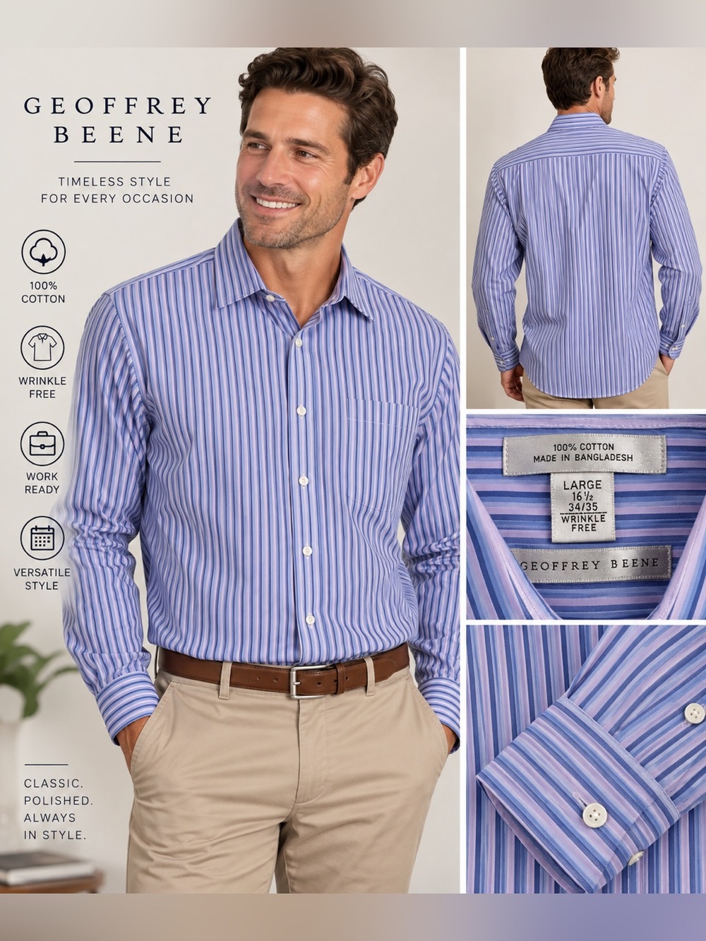 Geoffrey Beene Purple and White Stripe Dress Shirt